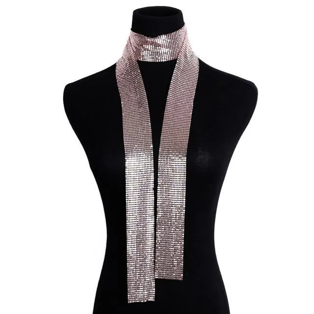 Beautiful Long Draping Metallic Choker Collar Necklace