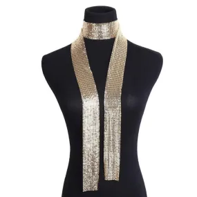 Beautiful Long Draping Metallic Choker Collar Necklace