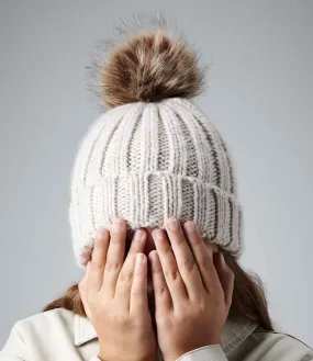 Beechfield Junior Faux Fur Pom Pom Chunky Beanie | Multicolor | One Size