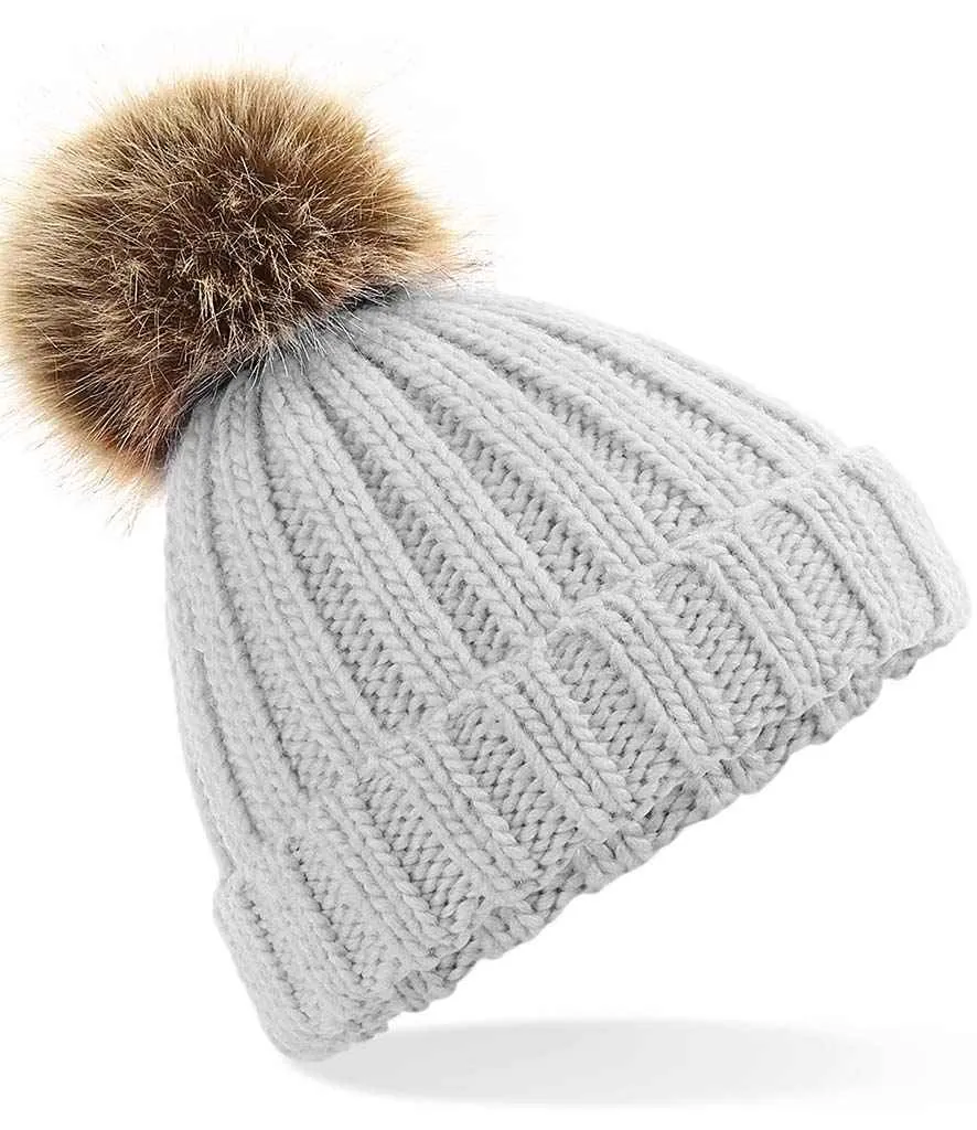 Beechfield Junior Faux Fur Pom Pom Chunky Beanie | Multicolor | One Size
