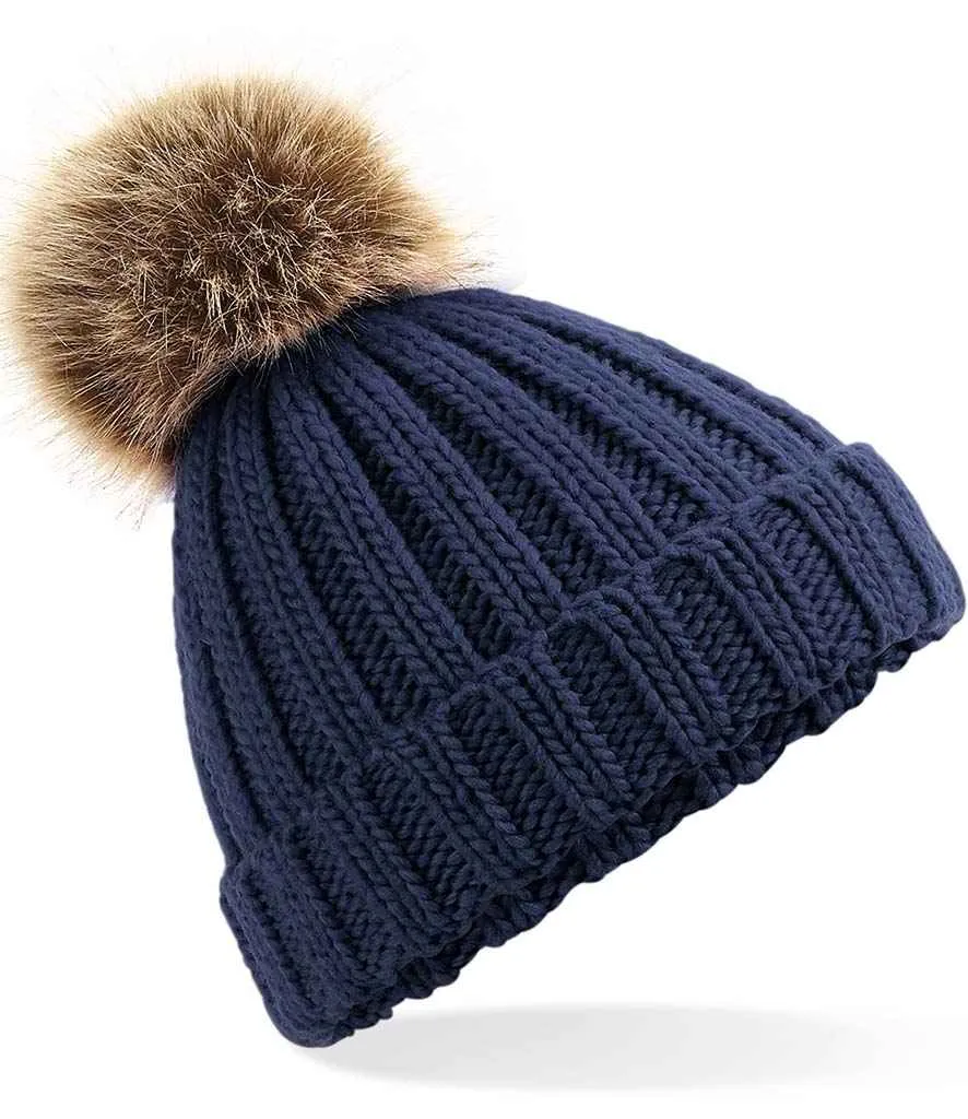 Beechfield Junior Faux Fur Pom Pom Chunky Beanie | Multicolor | One Size