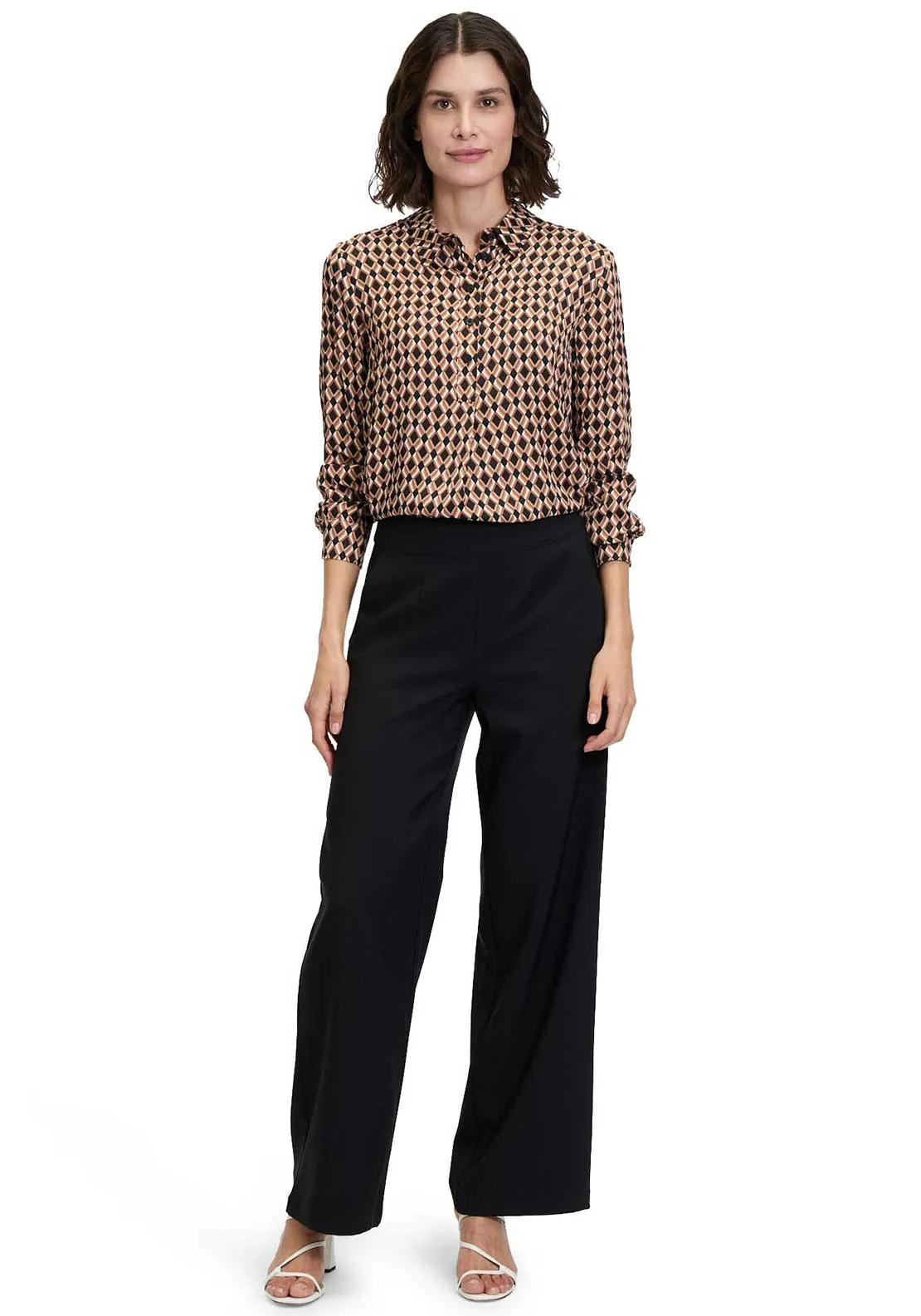 Betty Barclay Geometric Satin Long Sleeve Blouse, Brown