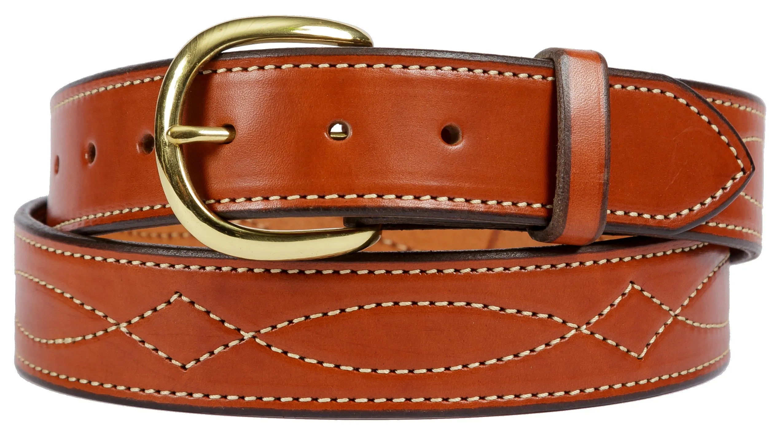 BIG & TALL FANCY STITCH LEATHER BELT - 1½" Wide Leather in 4 Colors