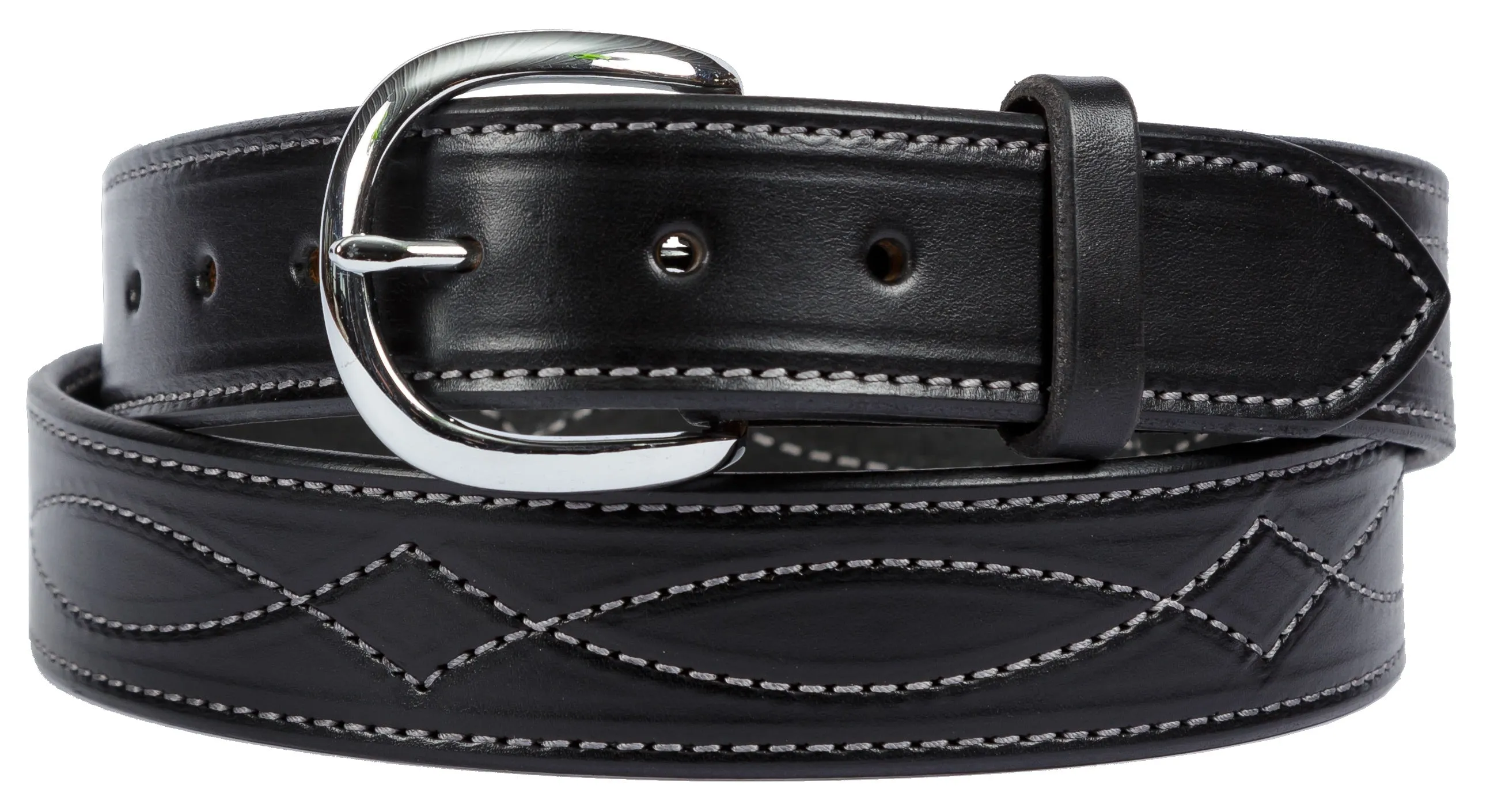 BIG & TALL FANCY STITCH LEATHER BELT - 1½" Wide Leather in 4 Colors