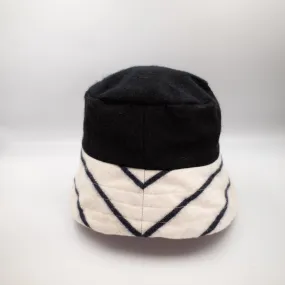 Black and Cream Striped Reversible Cashmere Bucket Hat Medium