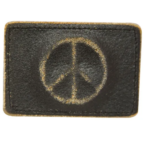 Black Leather Peace Sign Rectangle Belt Buckle for Women