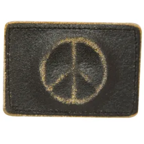 Black Leather Peace Sign Rectangle Belt Buckle for Women