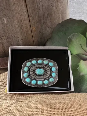 Blazin' Roxx Southwestern Turquoise Multi Stone Rounded Rectangle Belt Buckle 37903