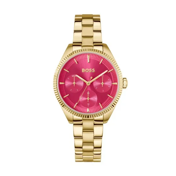 BOSS Ladies Sage Sport Pink Dial Bracelet Gold Plated Watch