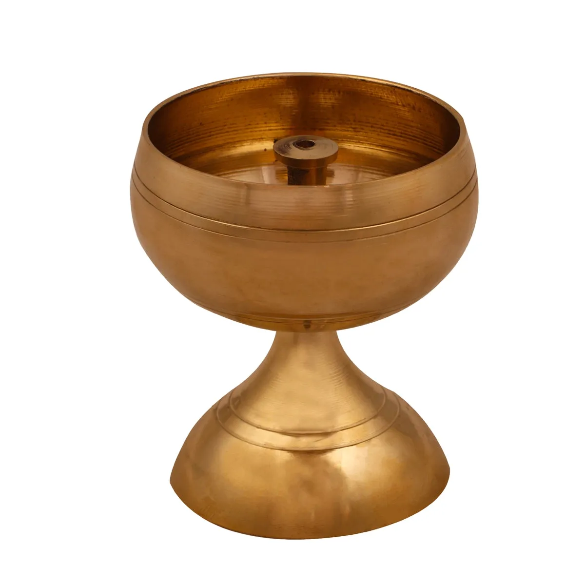 Brass Nanda Deep with Base - 4 x 2.5 Inches | Brass Lamp/ Vilakku/ Apple Nanda Diya for Pooja