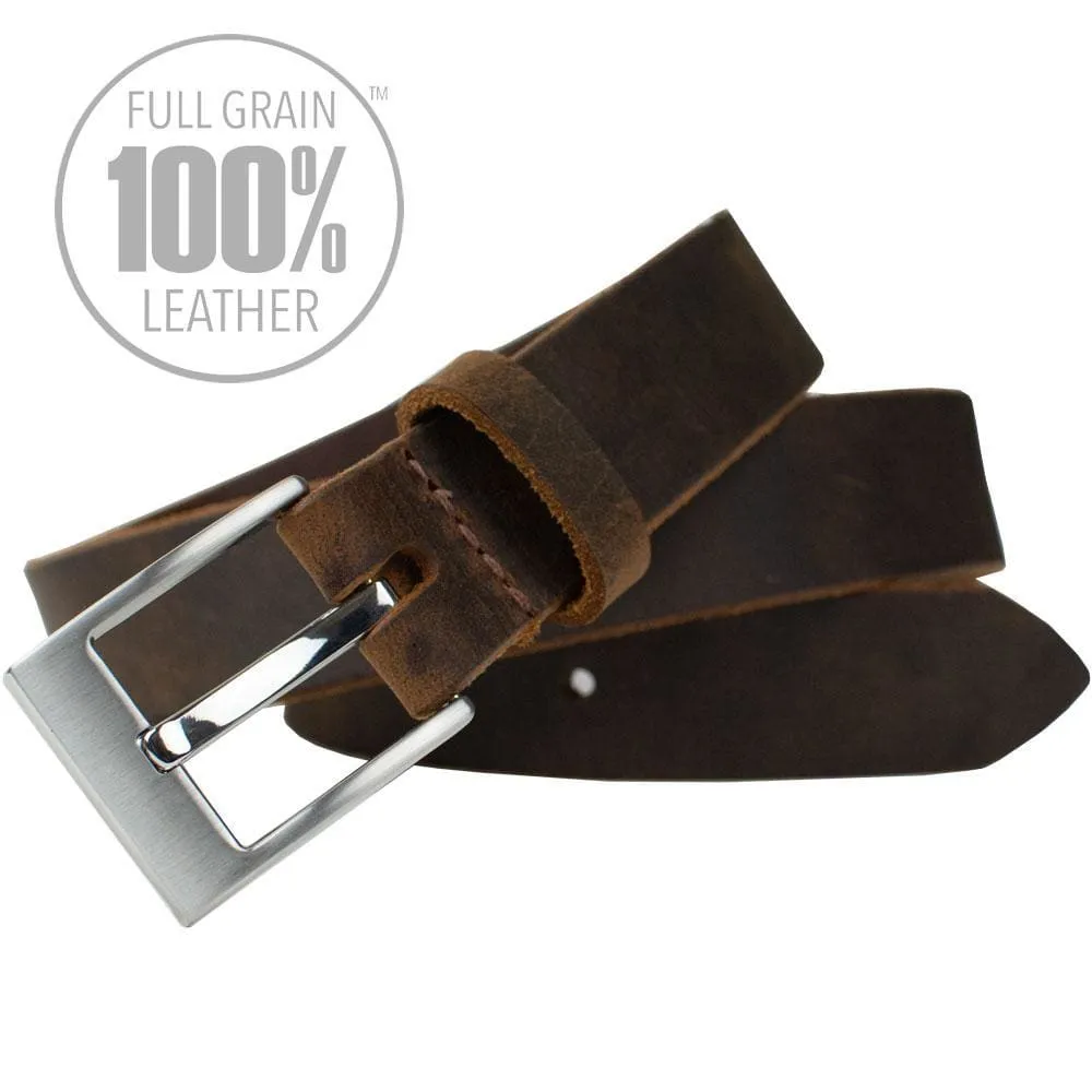 Caraway Mountain Distressed Brown Leather Belt by Nickel Smart®