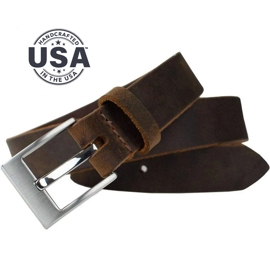 Caraway Mountain Distressed Brown Leather Belt by Nickel Smart®