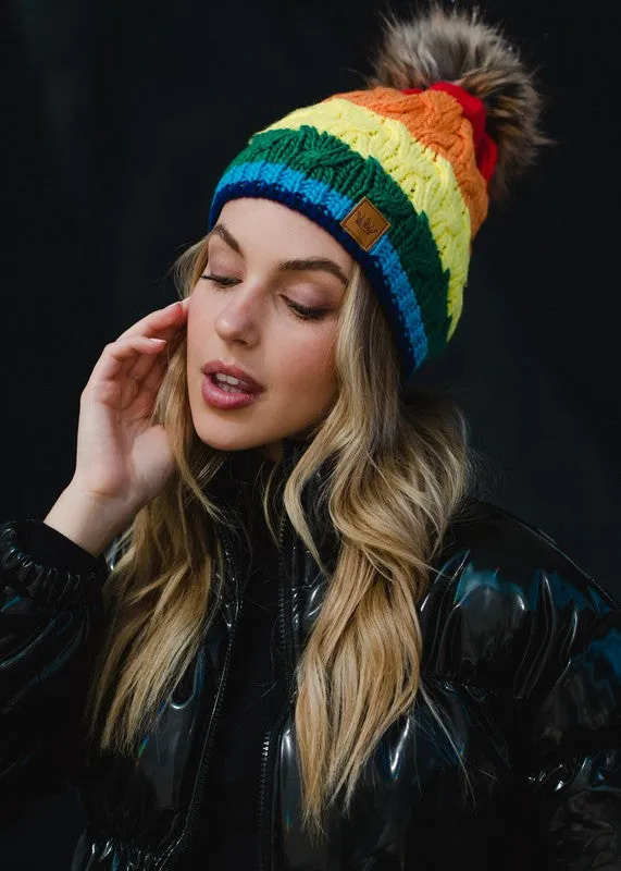 Classic Rainbow Pom Hat
