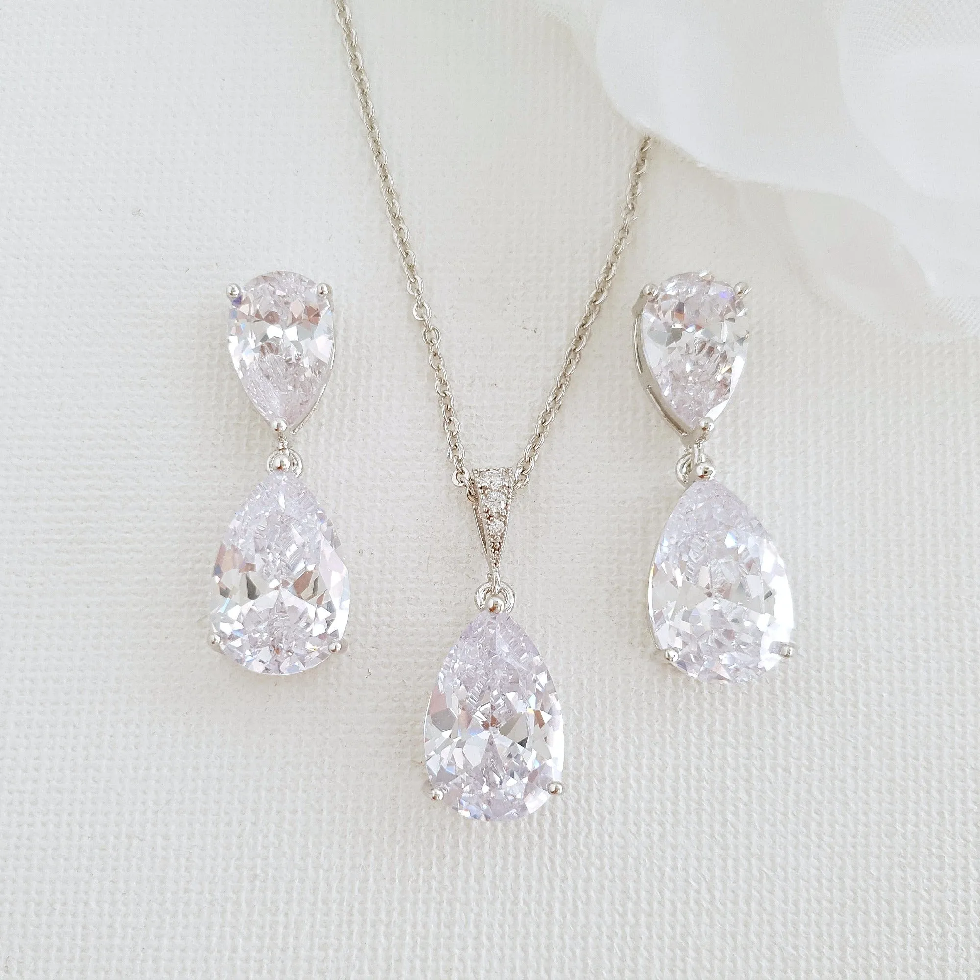 Clear Cubic Zirconia Earrings and Necklace Set in Rose Gold-Clara