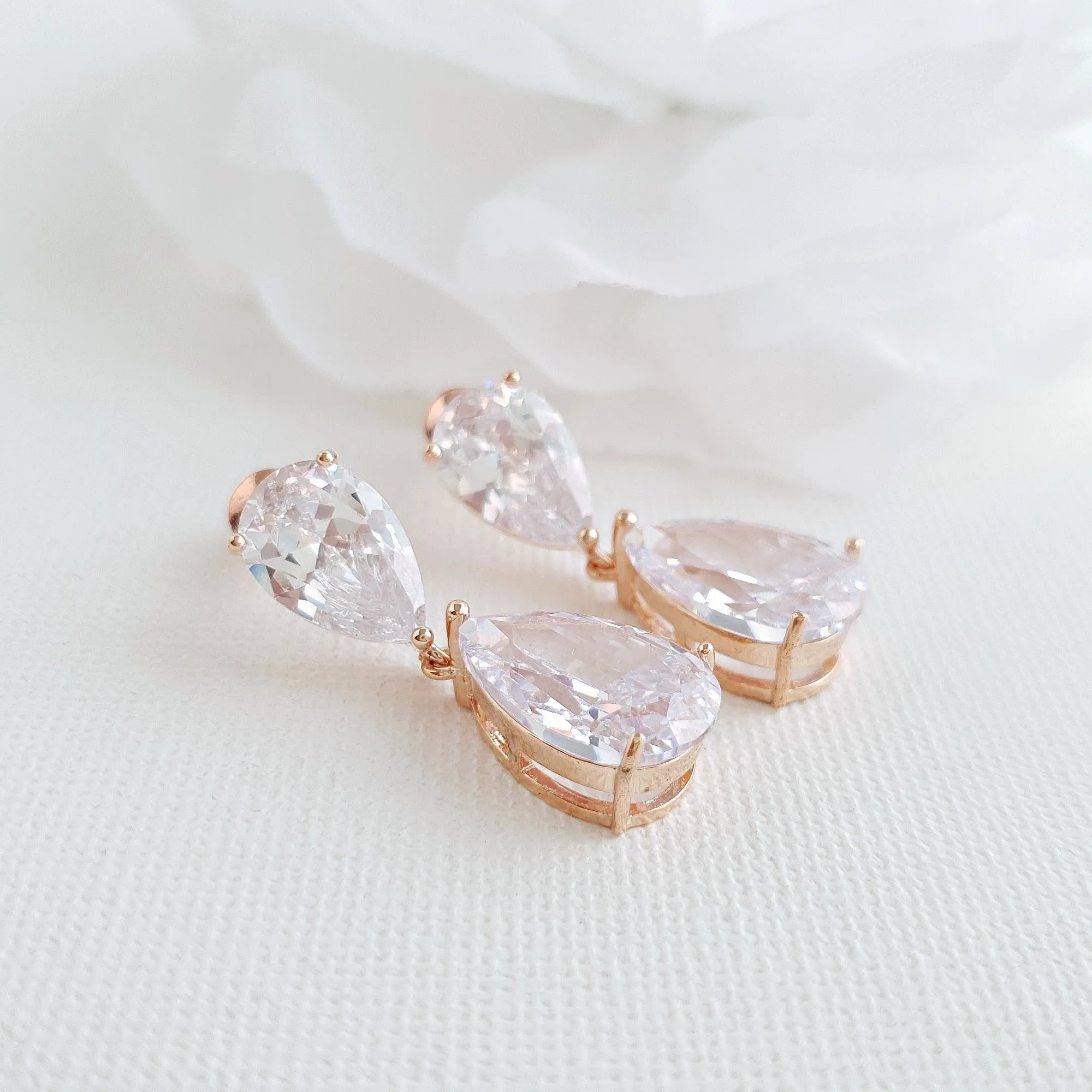 Clear Cubic Zirconia Earrings and Necklace Set in Rose Gold-Clara