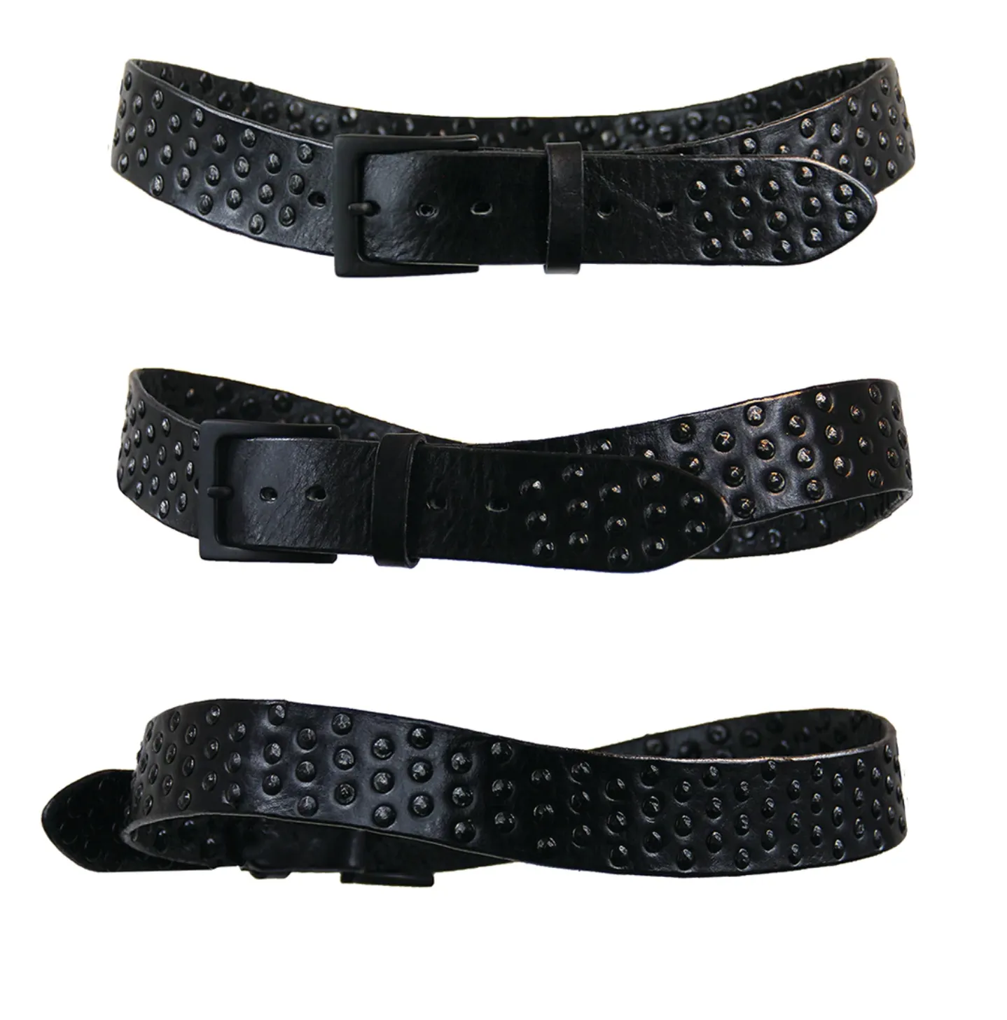 Coperto Curved Handmade Leather Belt in Black