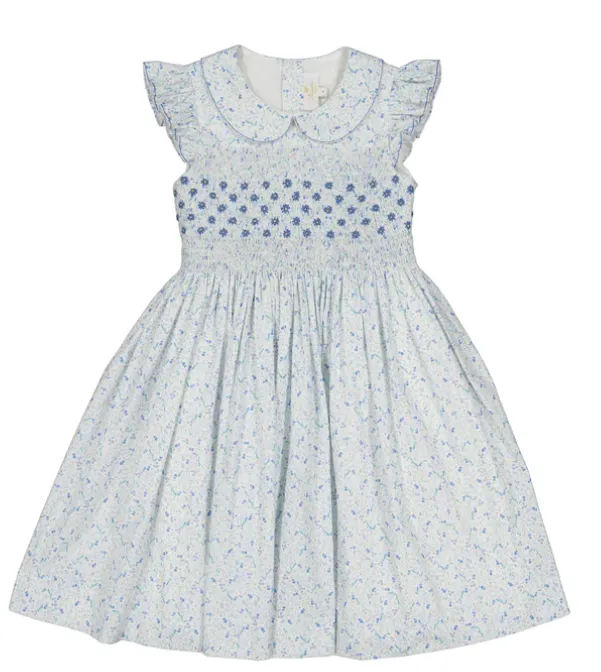 Cosmos Blue Floral Smock Dress