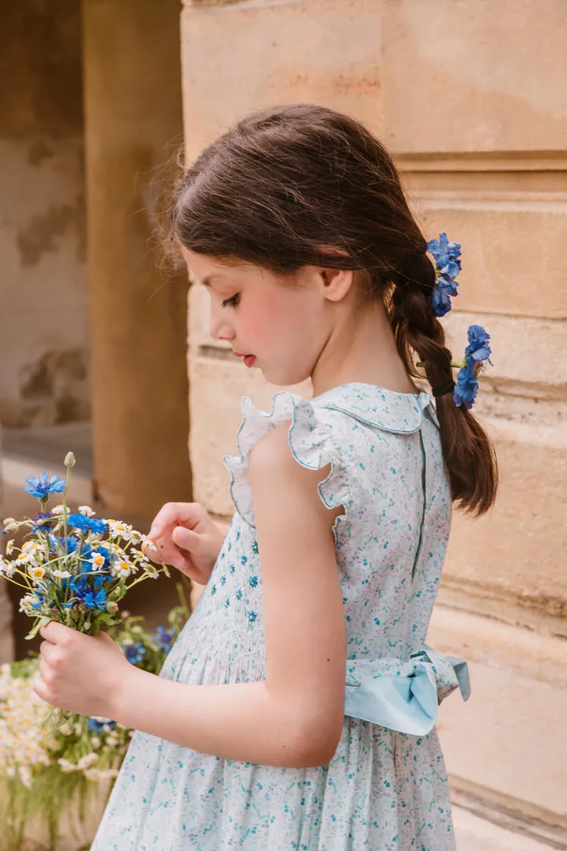 Cosmos Blue Floral Smock Dress