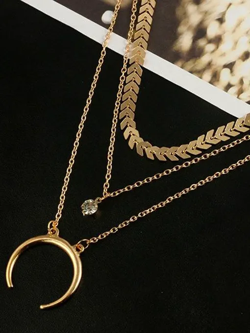 Crescent Moon Layered Necklace Set