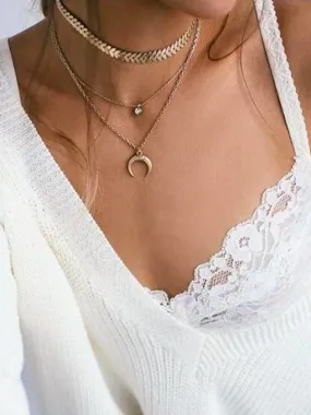 Crescent Moon Layered Necklace Set