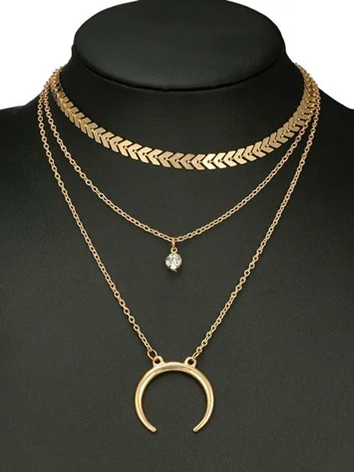 Crescent Moon Layered Necklace Set