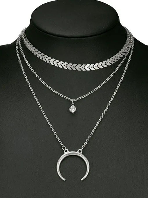 Crescent Moon Layered Necklace Set