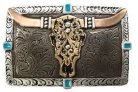 Crumrine Rectangle Buckle Cow Skull Turquoise