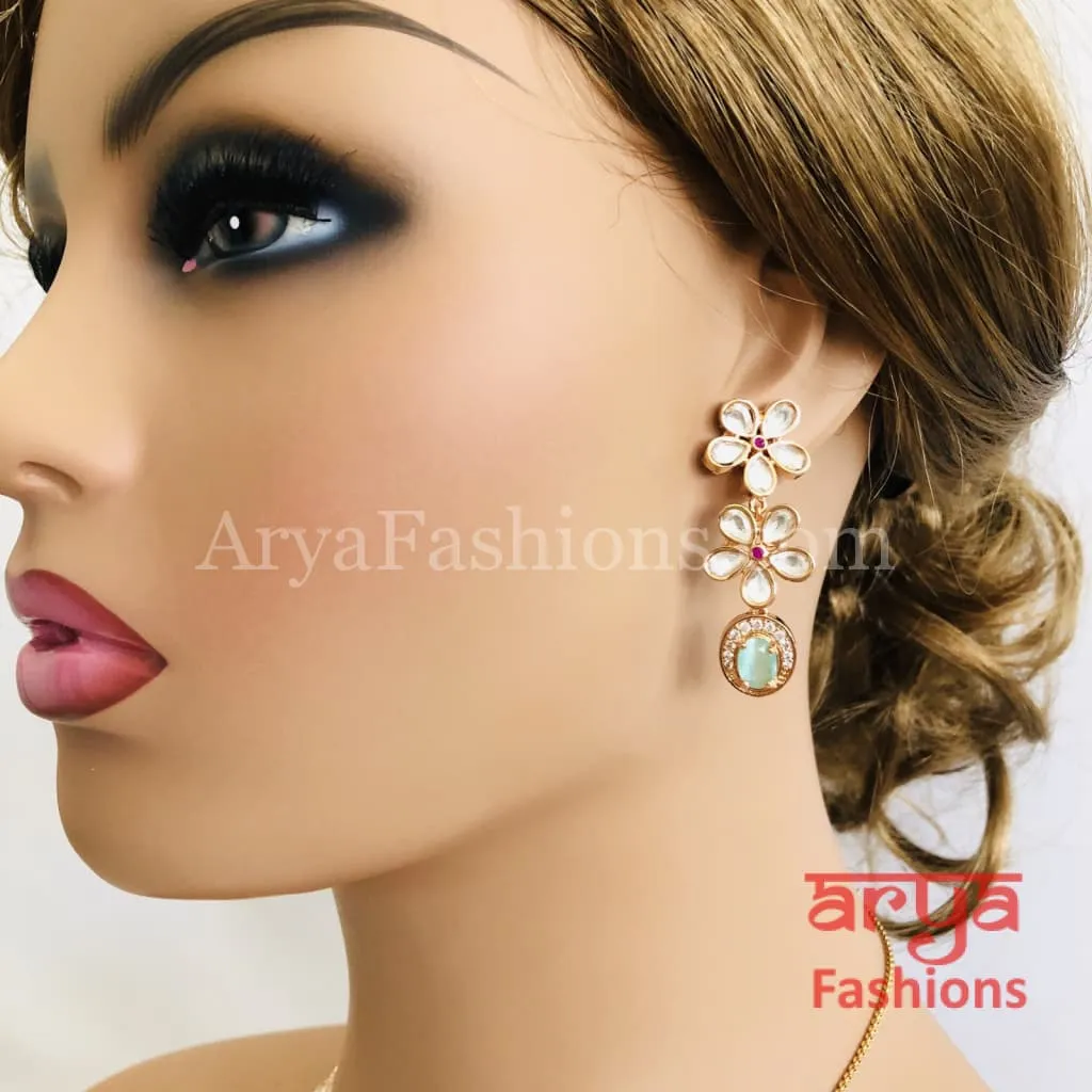 Cubic Zirconia Necklace with Green Stones in Rose Gold Finish