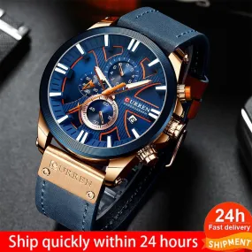 CURREN Men Watch Leather Brand Luxury Quartz Chronograph Watch