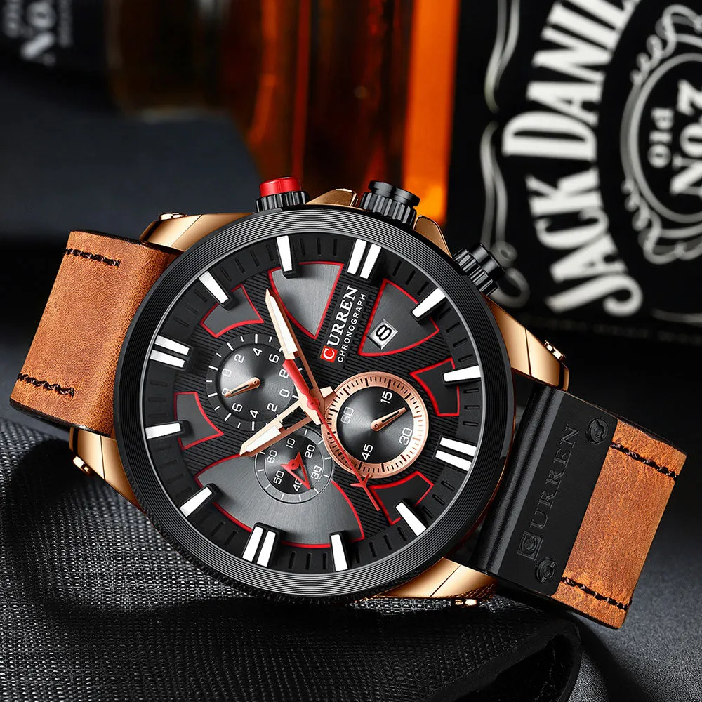 CURREN Men Watch Leather Brand Luxury Quartz Chronograph Watch