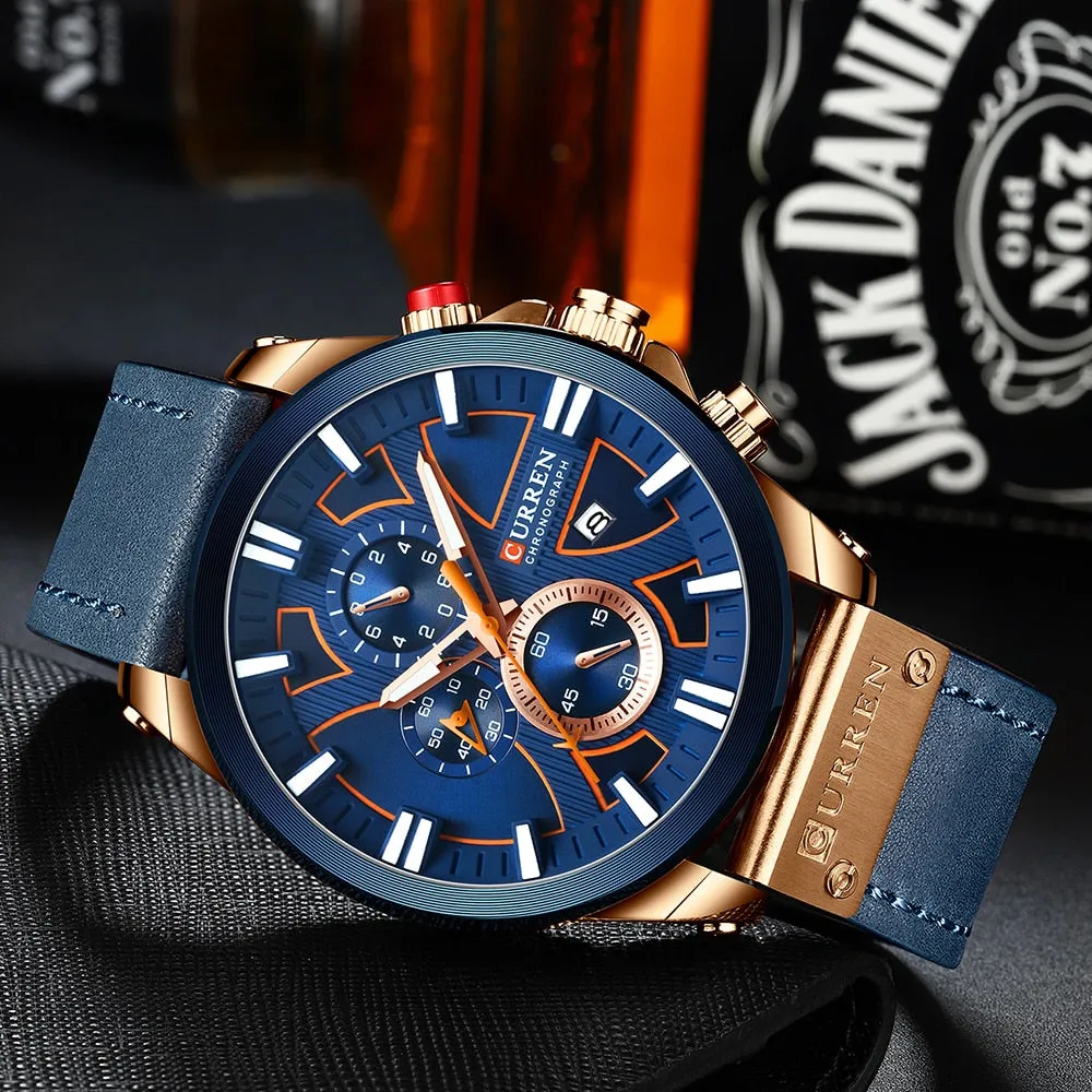 CURREN Men Watch Leather Brand Luxury Quartz Chronograph Watch