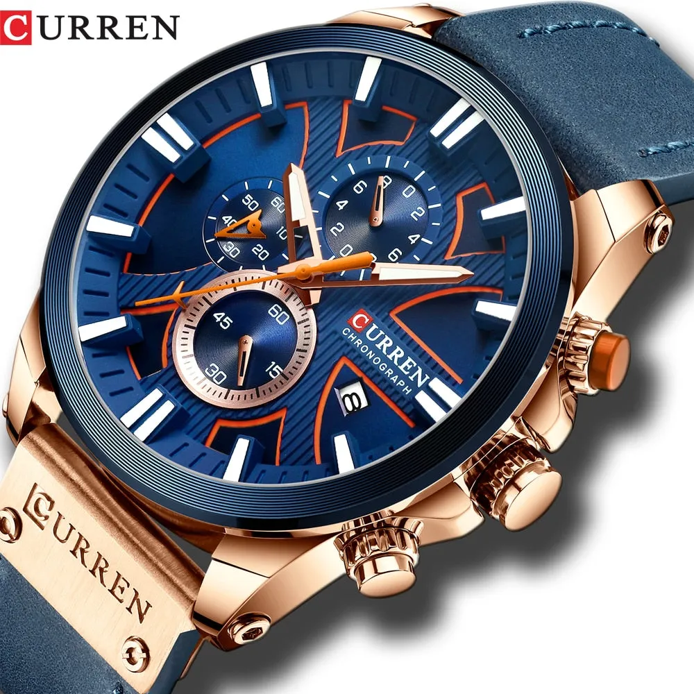 CURREN Men Watch Leather Brand Luxury Quartz Chronograph Watch