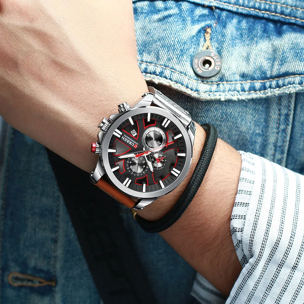 CURREN Men Watch Leather Brand Luxury Quartz Chronograph Watch