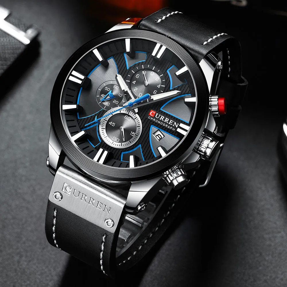 CURREN Men Watch Leather Brand Luxury Quartz Chronograph Watch