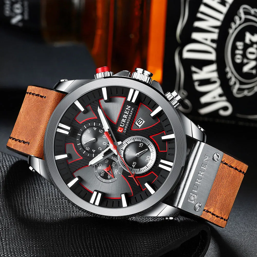 CURREN Men Watch Leather Brand Luxury Quartz Chronograph Watch
