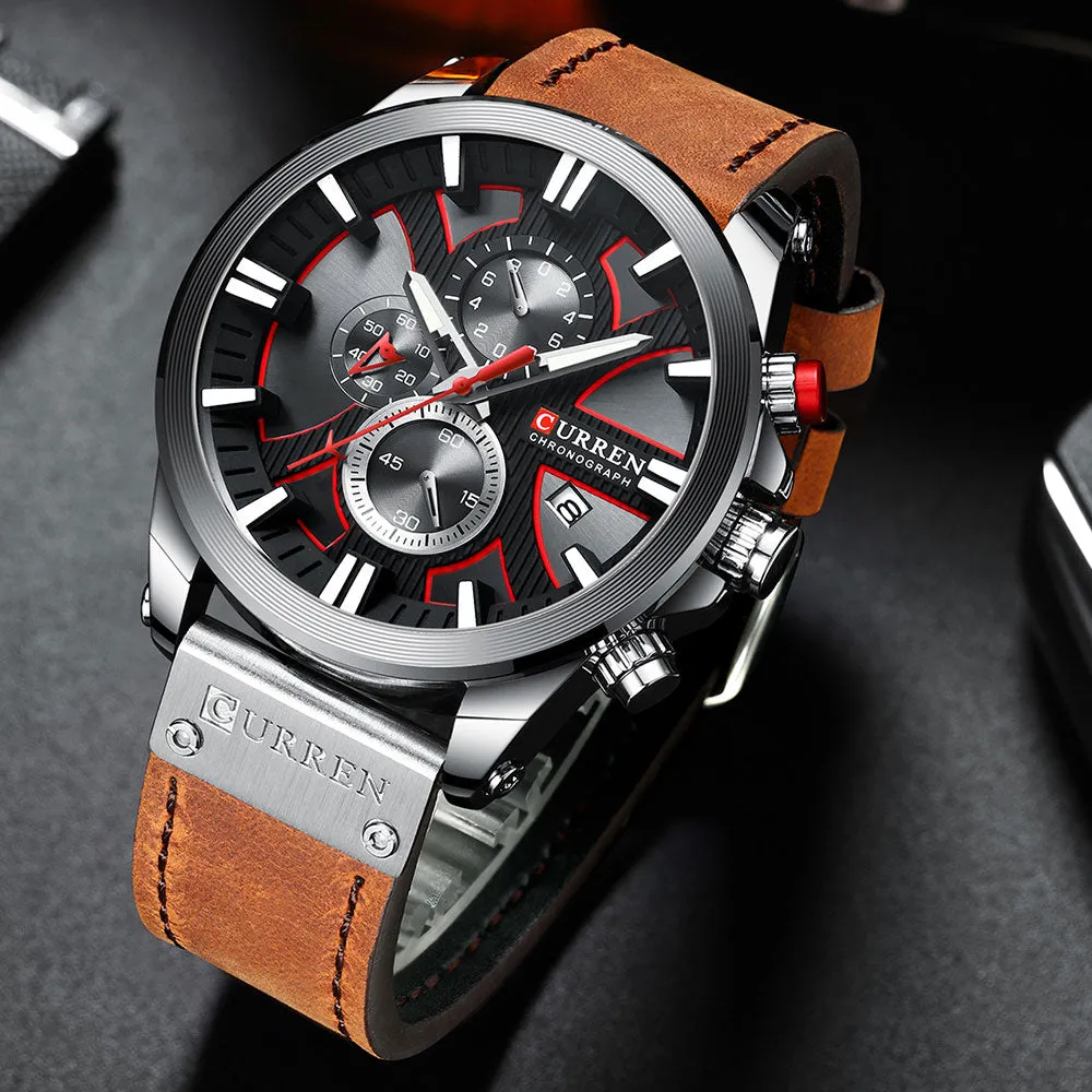 CURREN Men Watch Leather Brand Luxury Quartz Chronograph Watch