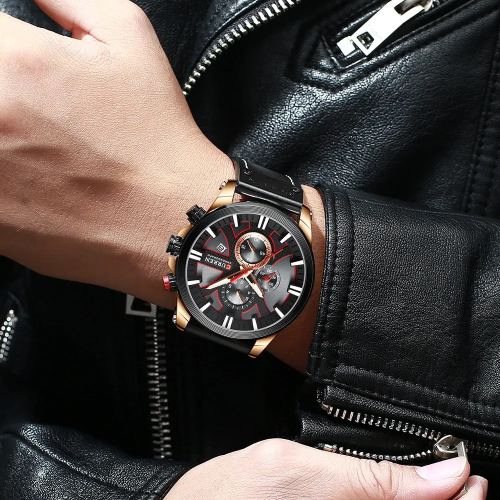 CURREN Men Watch Leather Brand Luxury Quartz Chronograph Watch