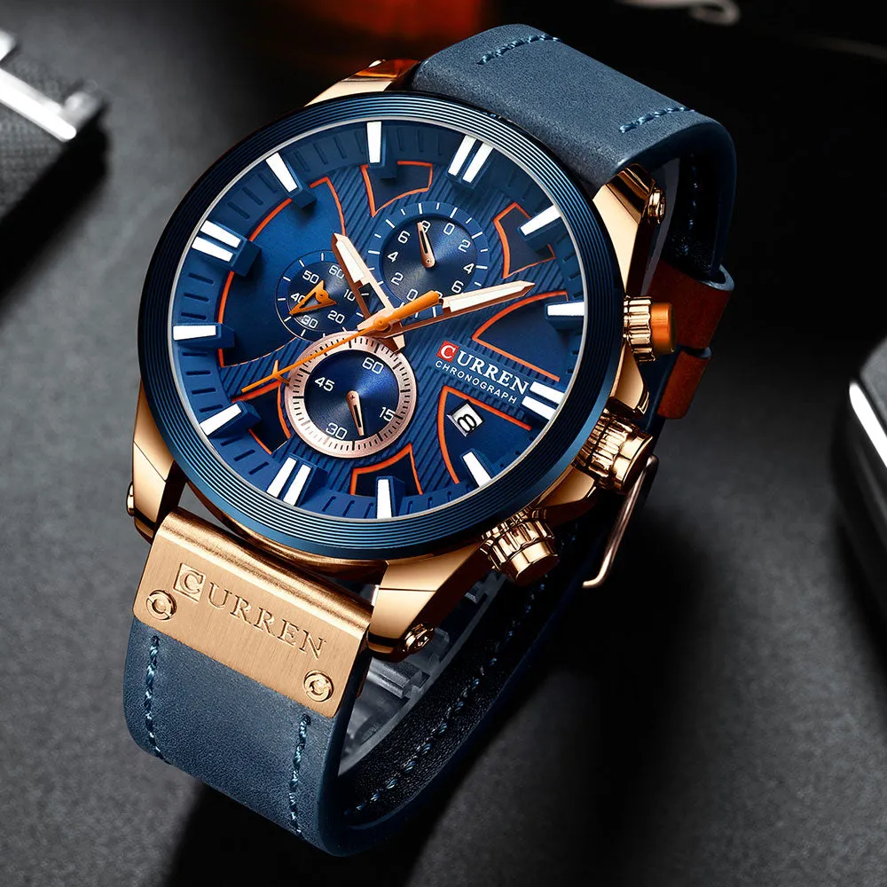 CURREN Men Watch Leather Brand Luxury Quartz Chronograph Watch