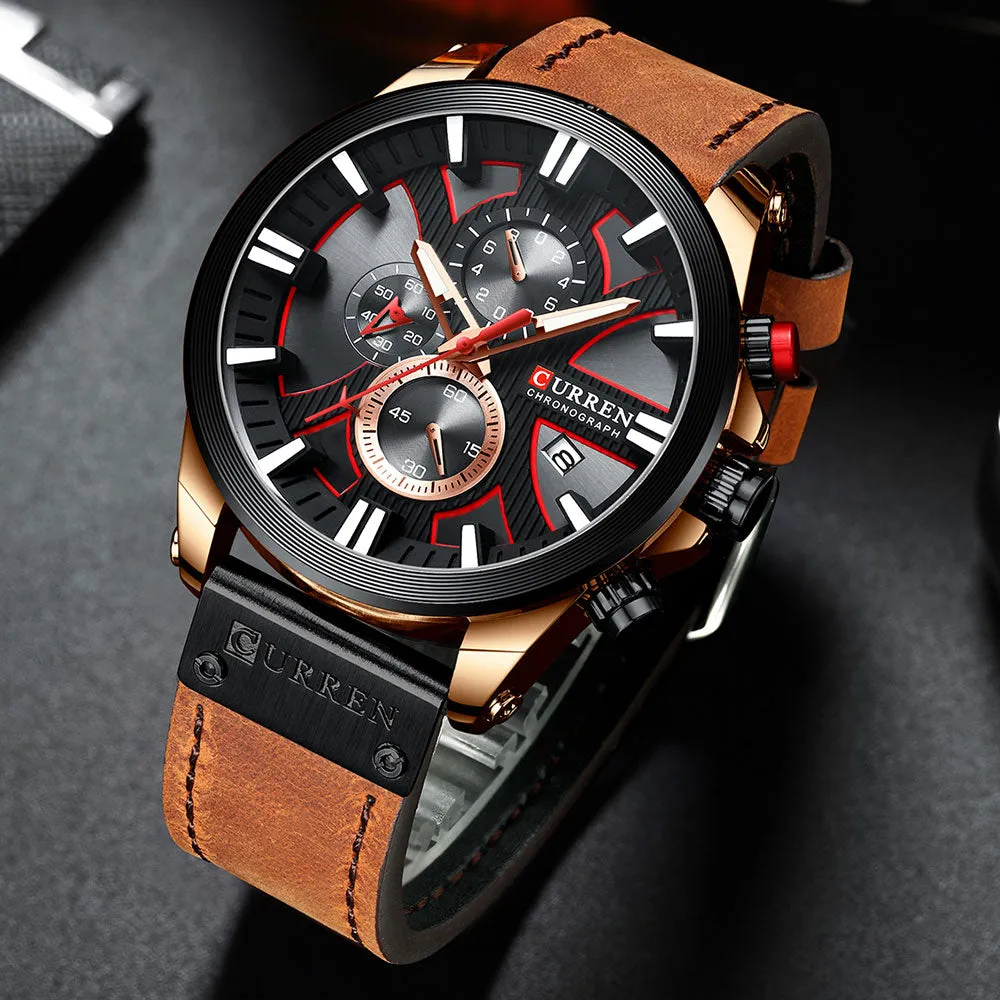 CURREN Men Watch Leather Brand Luxury Quartz Chronograph Watch