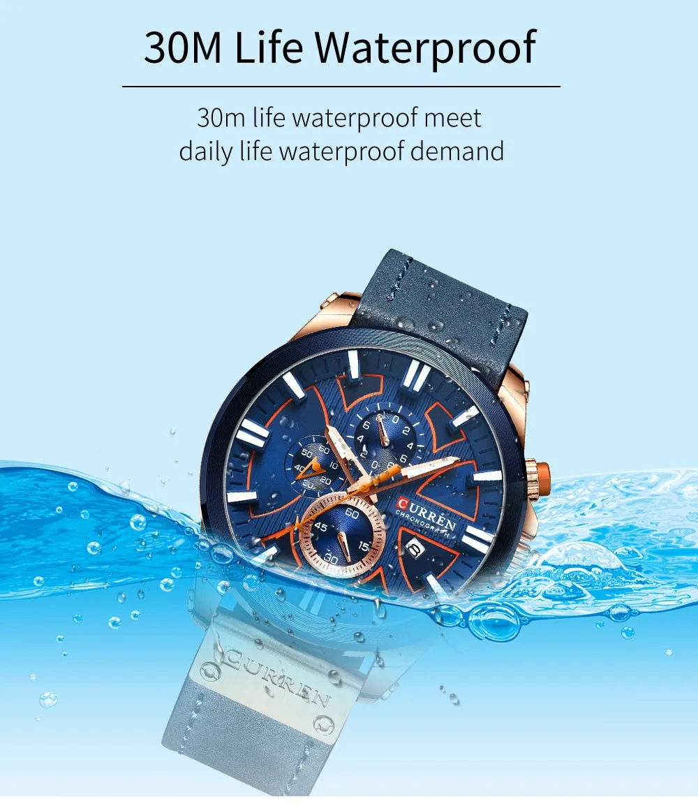 CURREN Men Watch Leather Brand Luxury Quartz Chronograph Watch