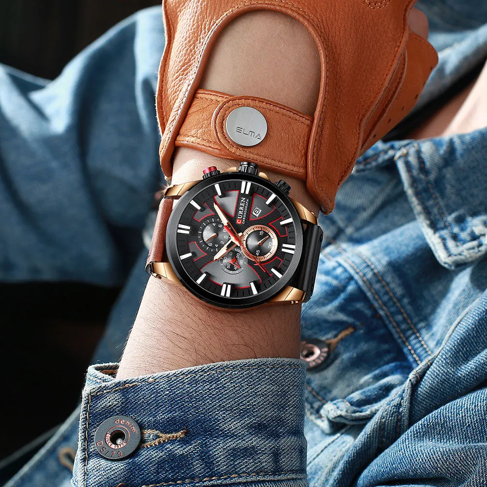 CURREN Men Watch Leather Brand Luxury Quartz Chronograph Watch