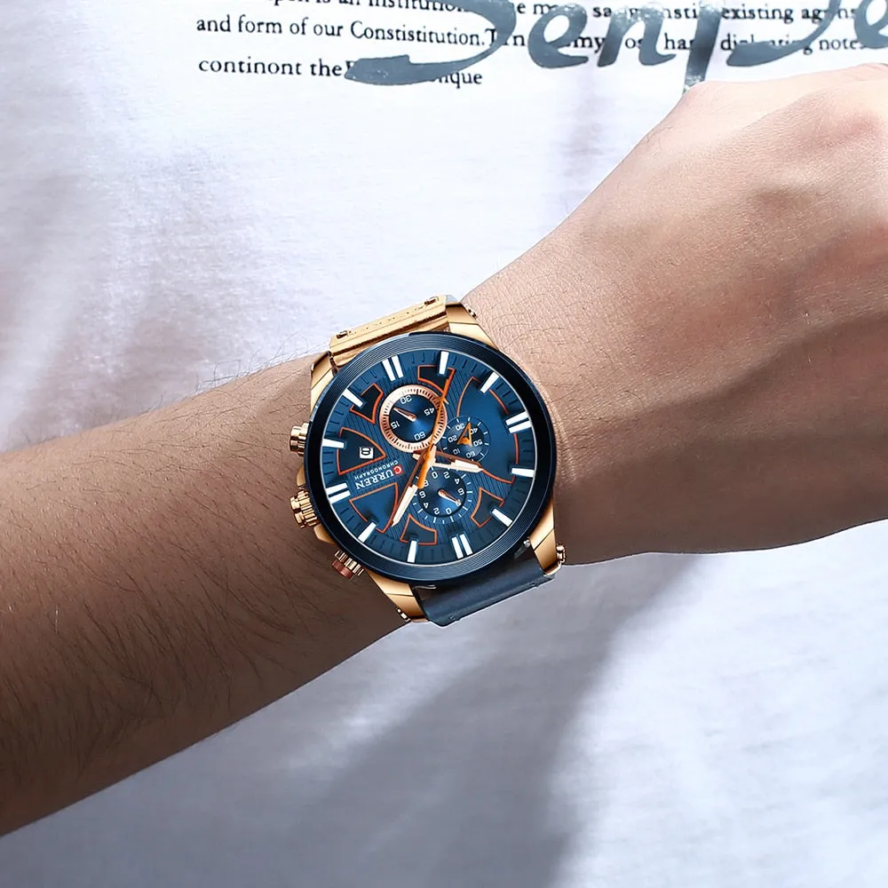 CURREN Men Watch Leather Brand Luxury Quartz Chronograph Watch