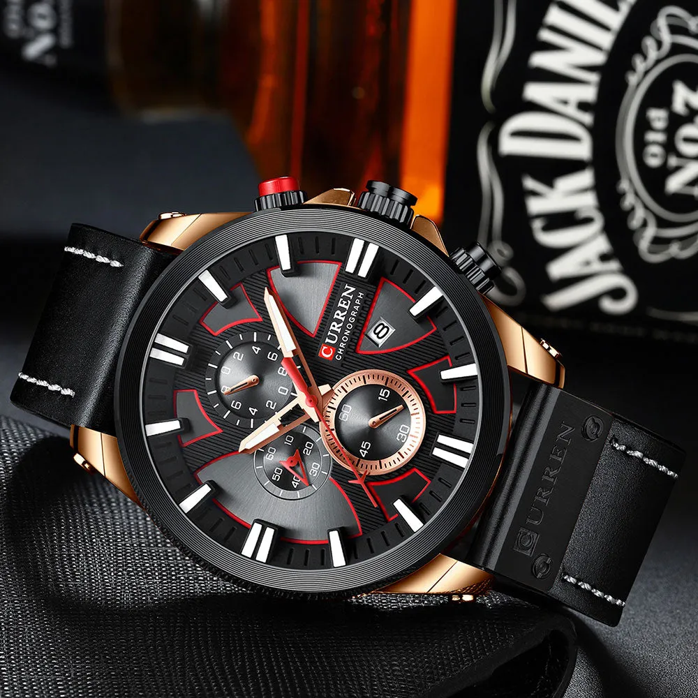 CURREN Men Watch Leather Brand Luxury Quartz Chronograph Watch