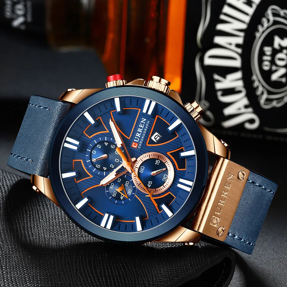 CURREN Men Watch Leather Brand Luxury Quartz Chronograph Watch