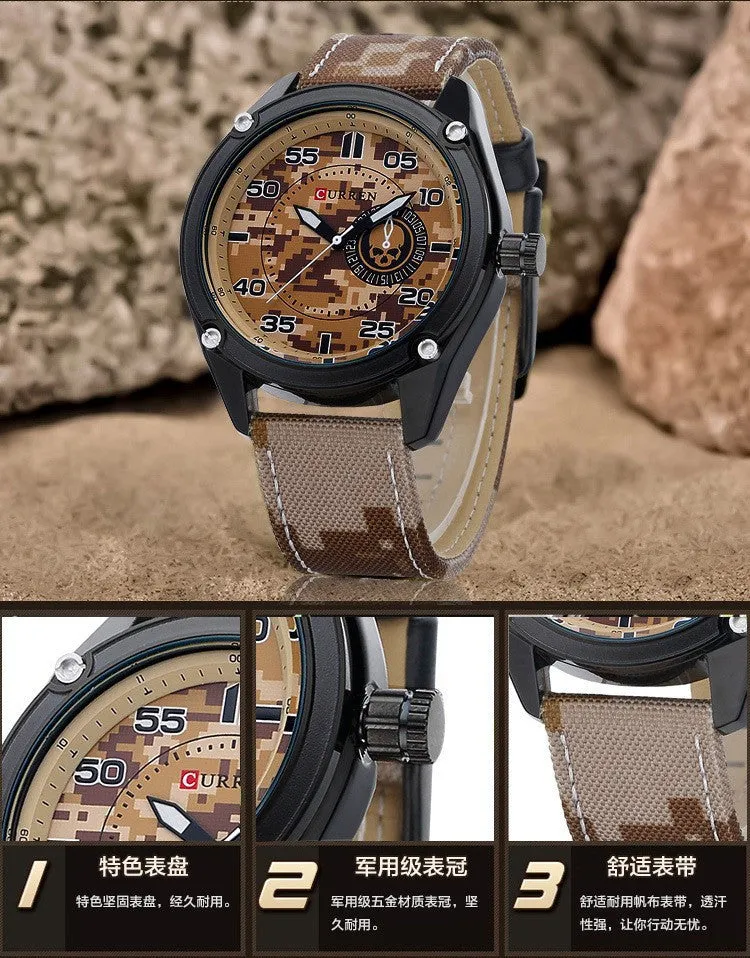 CURREN New Army Watch Leather Strap Analog Display Men's Quartz Watch Military Sport Watch Men's Wristwatch