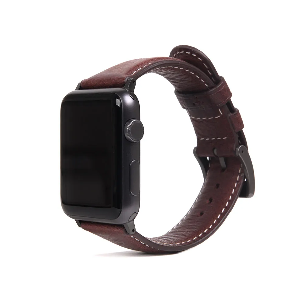 D6 Italian Minerva Box Leather Strap for Apple Watch SE, ULTRA 2, Series 1-9 42/44/45/49mm(Brown)