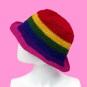 Dark Rainbow Striped Bucket Hat