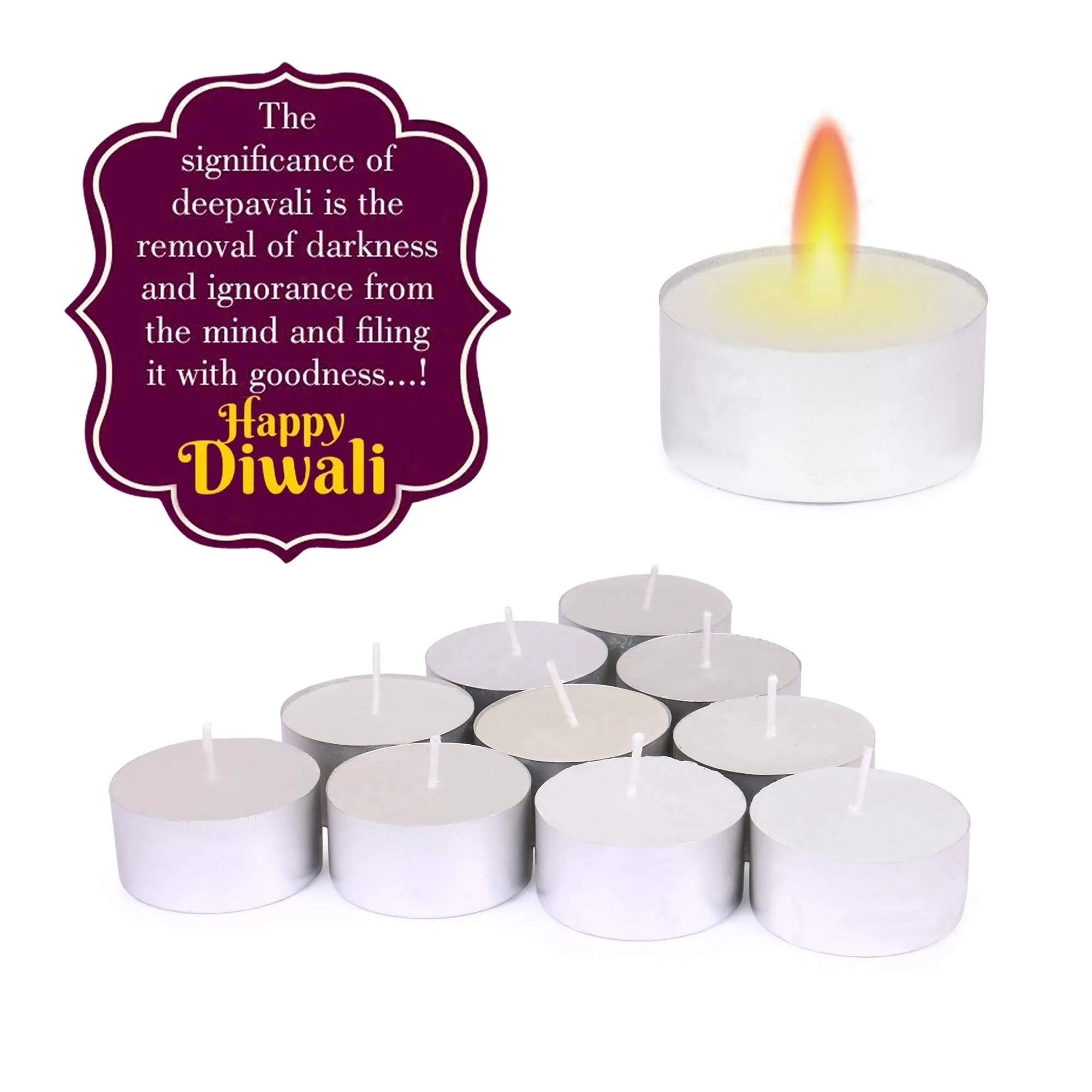 DARSHMOTI® Tealight Candles Pack of 100, 8-9 Hours (Approx.) Burning Time, Smokeless Unscented Tealight Candles for Home Decoration and Celebration, White, Pack of 100