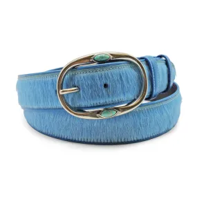 Denim Pony Hair Turq Prong Belt