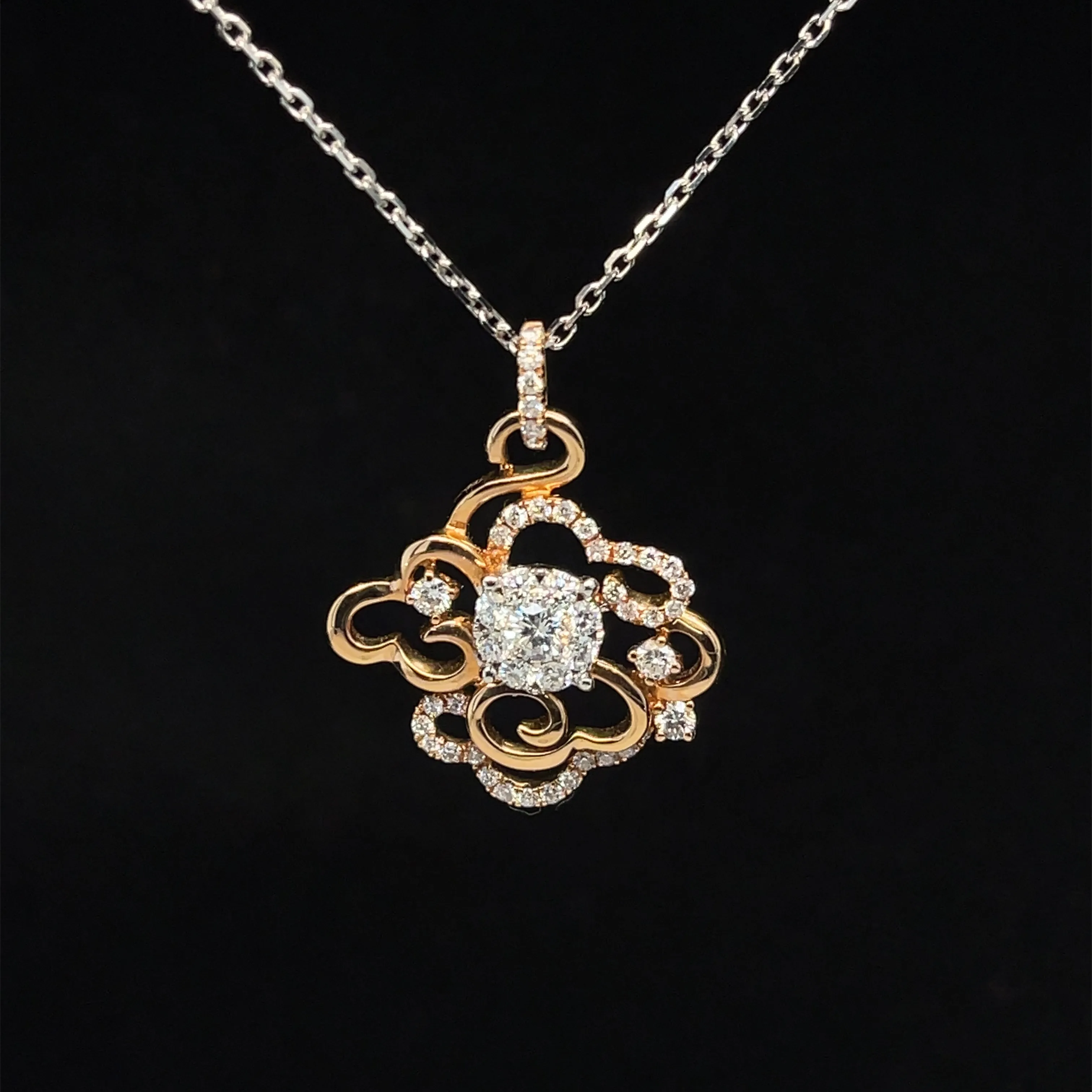 Diamond Solitaire Cluster Blooming Flower Pendant in 18k Rose Gold - (#62-PDDIA317409)